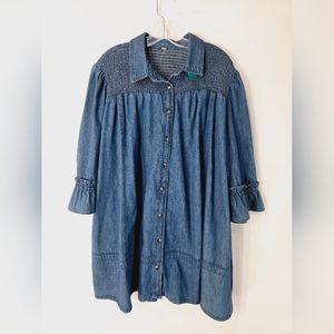 Free People Oversized Denim Blouse, Size XL